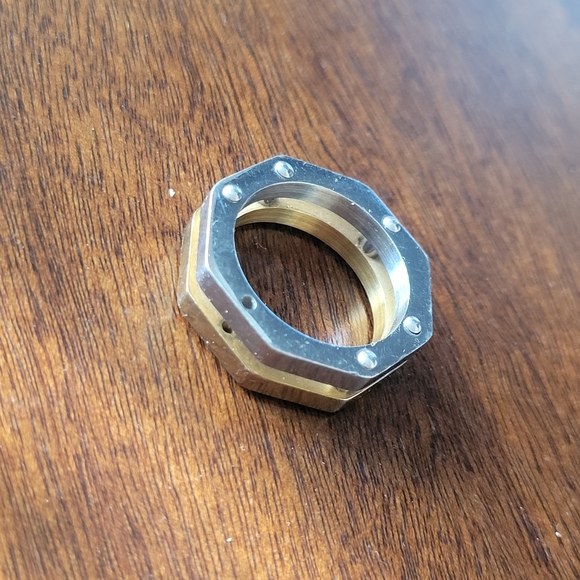 Hexagonal Silver and Gold Men's Two Tone Double Ring - Picture 5 of 12